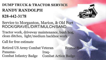 Welcome to McDowell County Randy Randolph, Dump Truck and Tractor Service, Tractor Work, Driveway Maintenance, bush hog, clean ditches, backhoe work